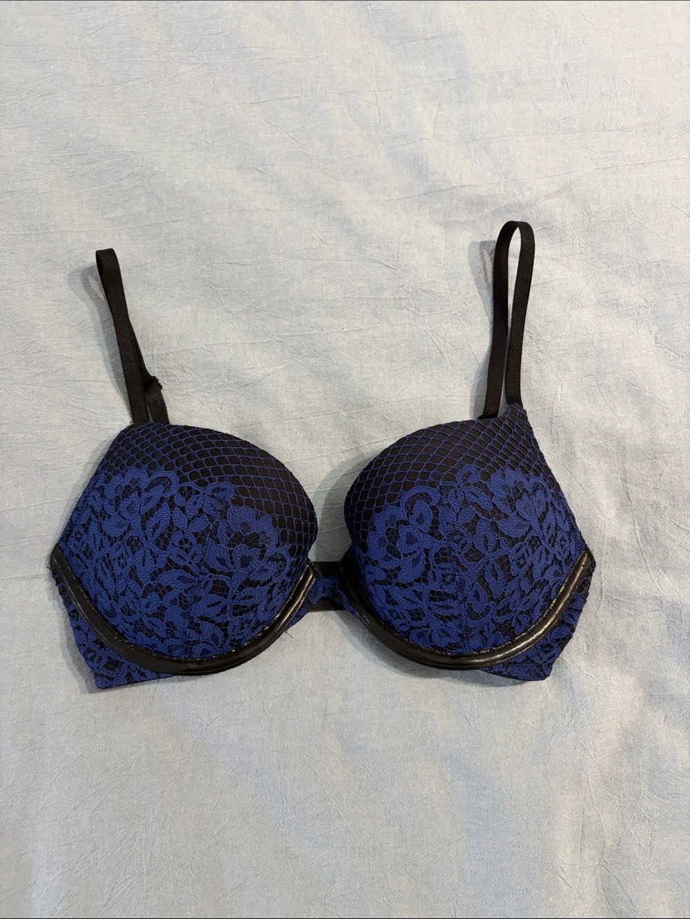 Victoria's Secret Navy Blue Lace Push-Up Bra with Black Accents